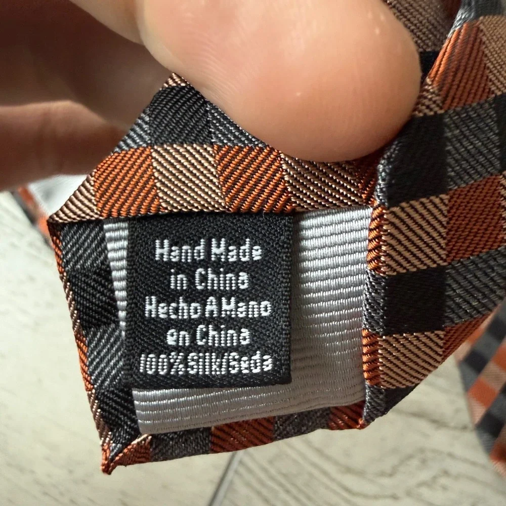 Countess Mara Silk Tie Picnic Plaid Handmade | Brown Black Orange | 57